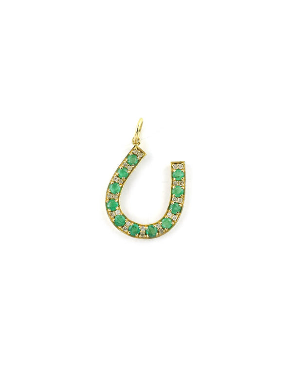 14K Yellow Gold Emerald Horseshoe Charm