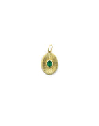 14K Gold Oval Fanned Emerald Disc Charm