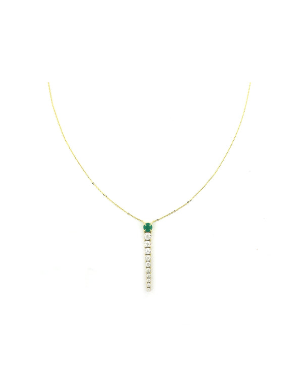 14K Gold .42ct Graduated Emerald Diamond Vertical Line Necklace