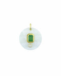 14K Gold Mother of Pearl Emerald Disk Pendant