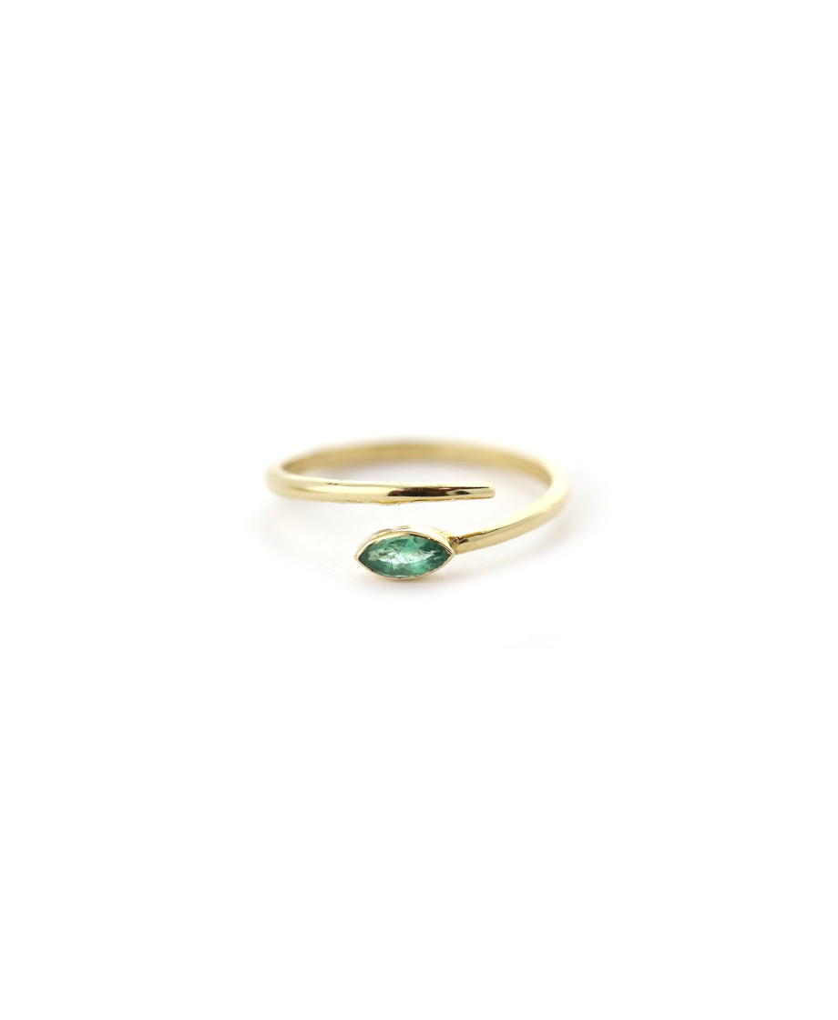 14K Gold Pear Emerald Wrap Snake Ring