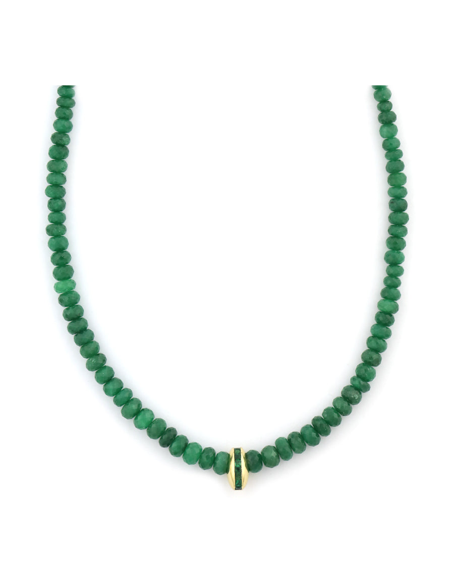 14K Gold Floating Emerald Spacer Green Sapphire Necklace
