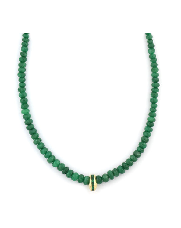 14K Gold Floating Emerald Spacer Green Sapphire Necklace