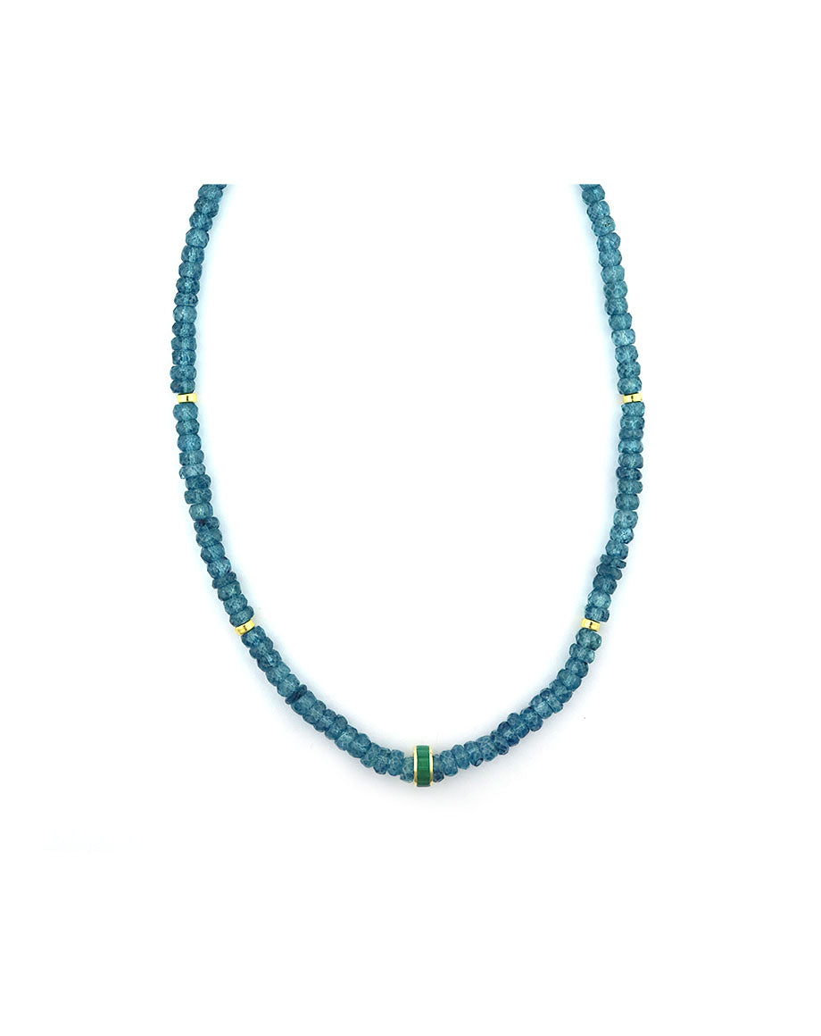14K Gold Emerald Spacer London Blue Topaz Necklace