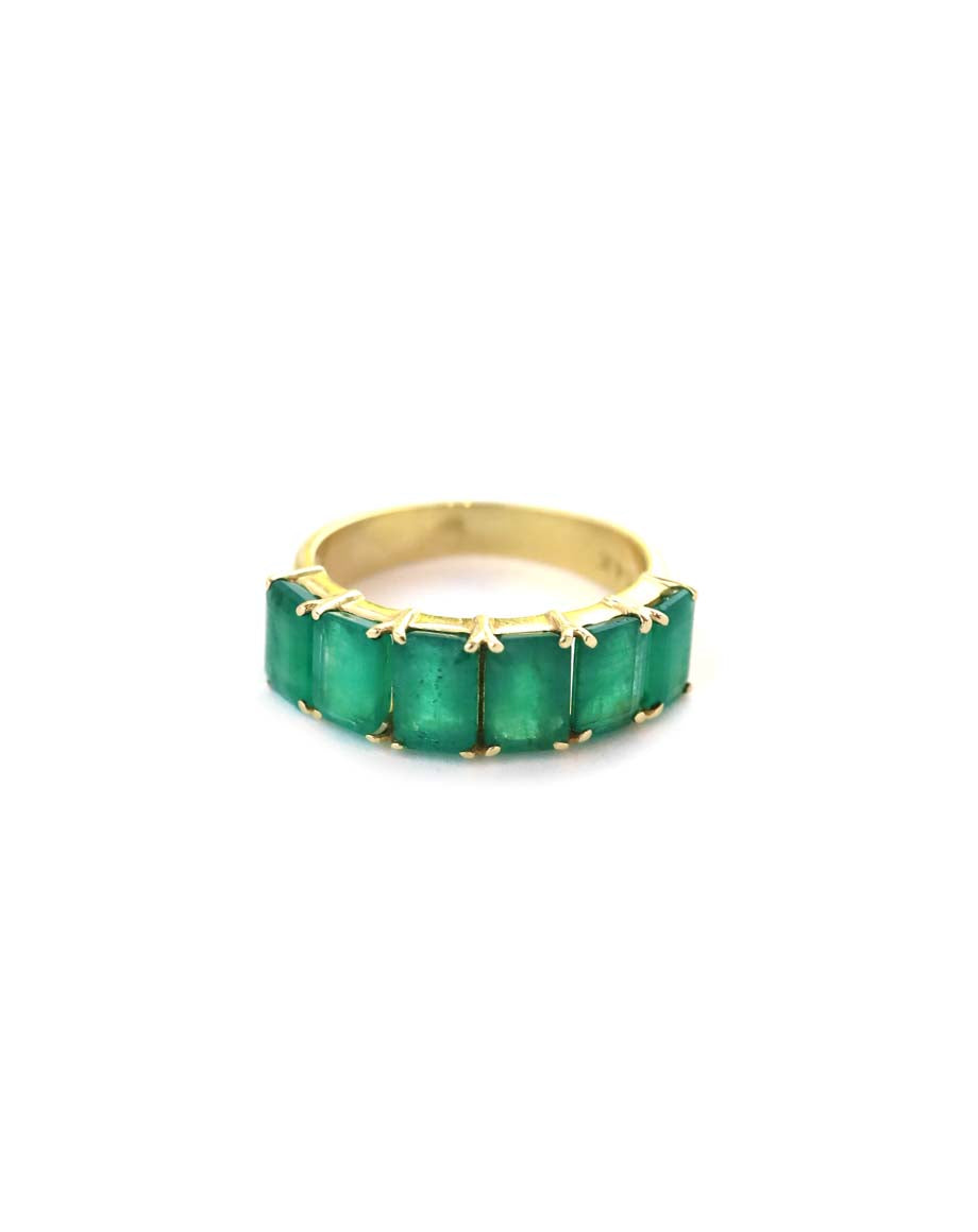 14K Gold 6 Stone Baguette Emerald Ring