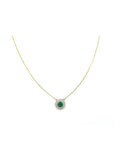 14K Gold Diamond Round Emerald Retro Necklace