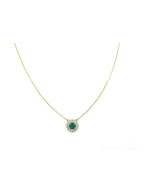 14K Gold Diamond Round Emerald Retro Necklace