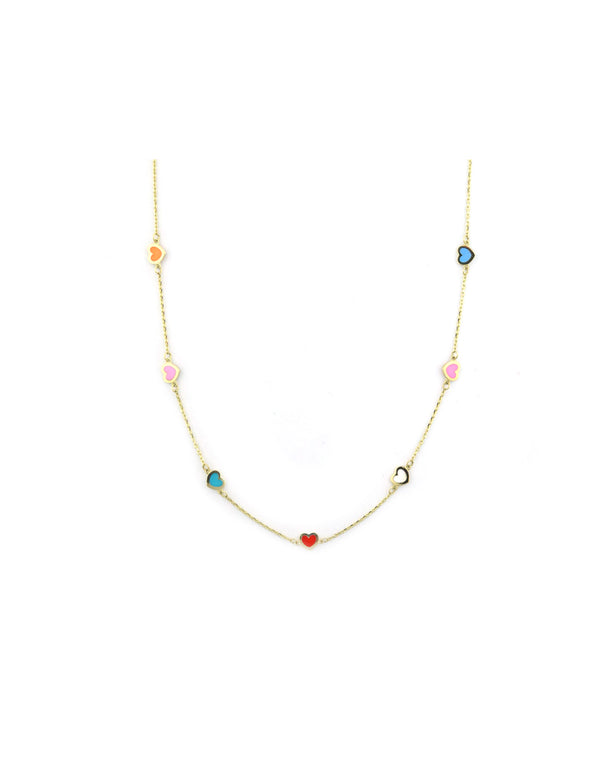 14K Gold Mini Multi Heart Station Necklace