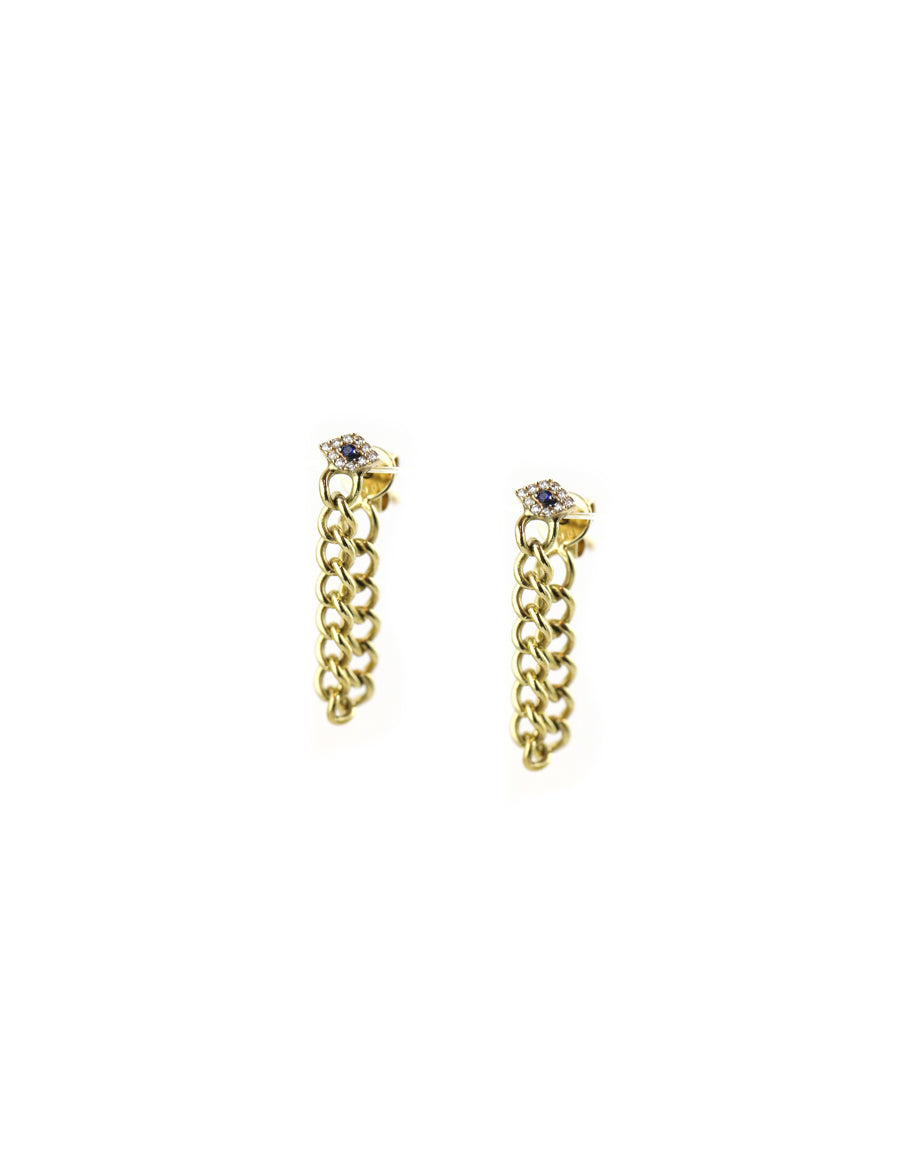 14K Gold Cuban Chain Evil Eye Studs
