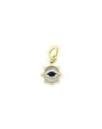 14K Gold Mother of Pearl Sapphire Evil Eye Sun Openable Bail Charm