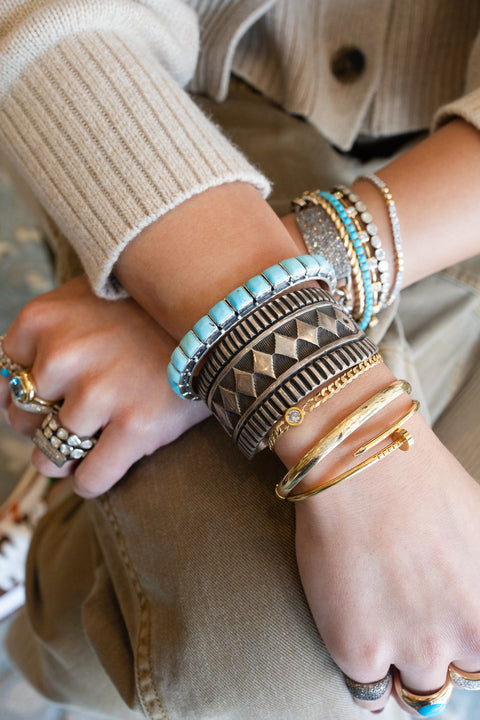 Federico Single Row Blue Turquoise Tiled Cuff