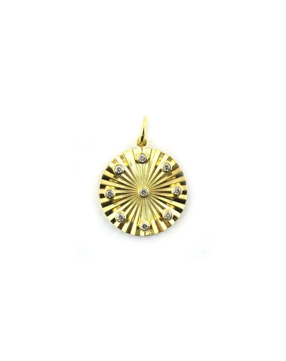 14K Gold Dotted Diamond Fanned Disk Charm