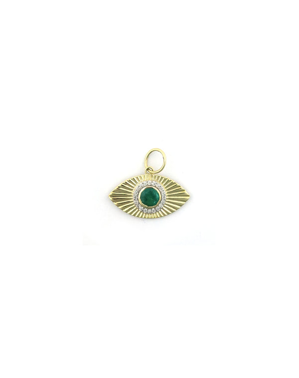 14K Gold Fanned Emerald Evil Eye Charm