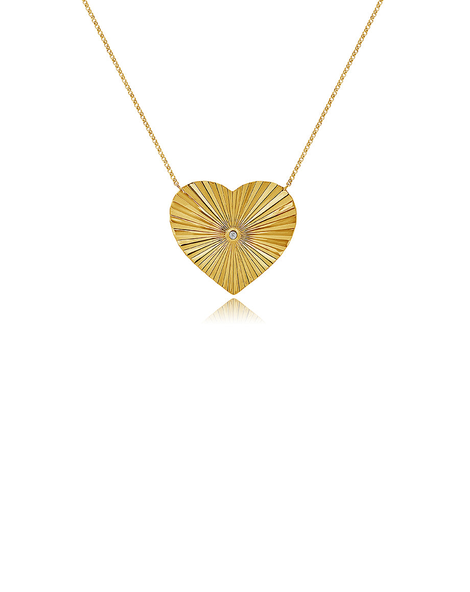 14K Gold Fanned Diamond Center Heart Necklace