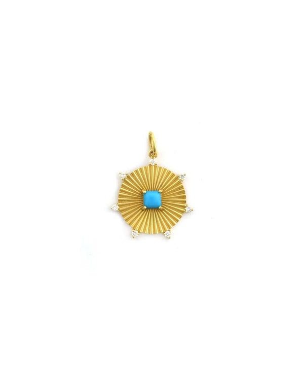 14K Gold Square Turquoise Fanned Disk Charm