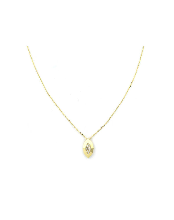 14K Gold Diamond Baguette Gem Shape Necklace