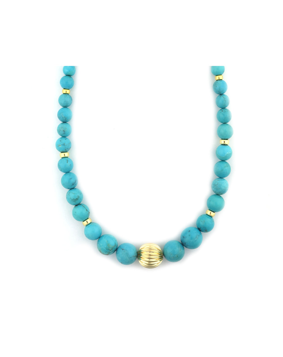 Graduated Round Turquoise Fluted Rondelle Necklace
