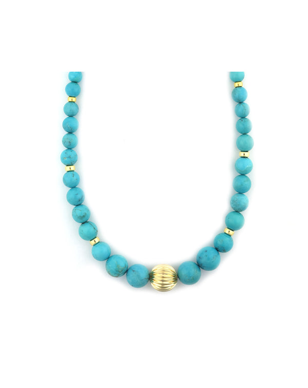 Graduated Round Turquoise Fluted Rondelle Necklace