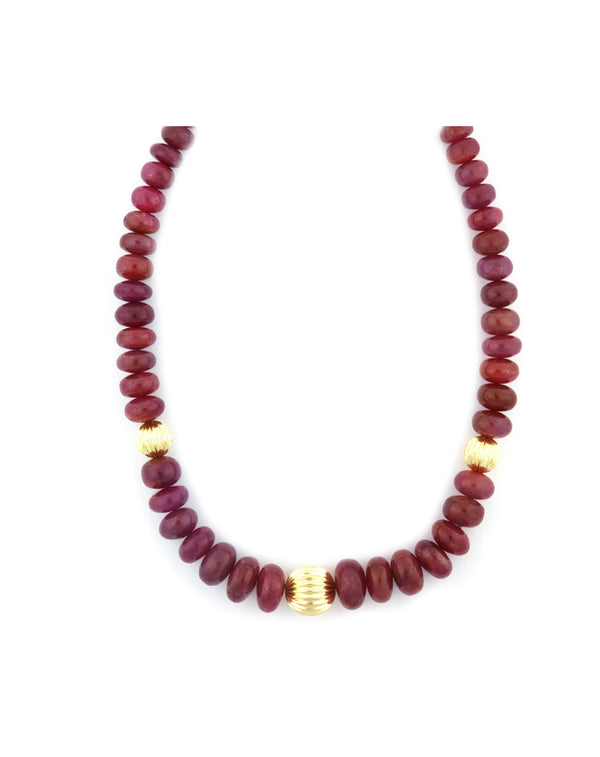 Natural Graduated Ruby Fluted Rondelle Necklace