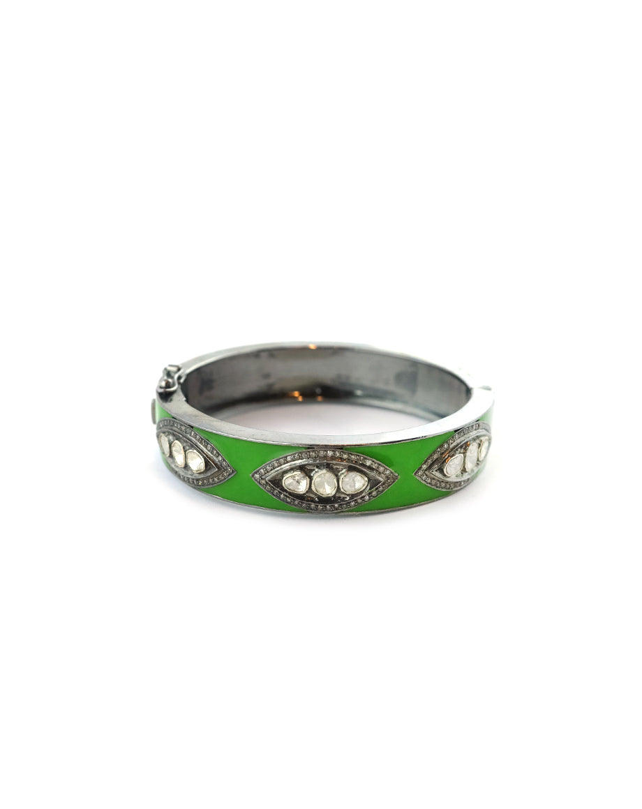 Forest Green Enamel Polki Diamond Bangle