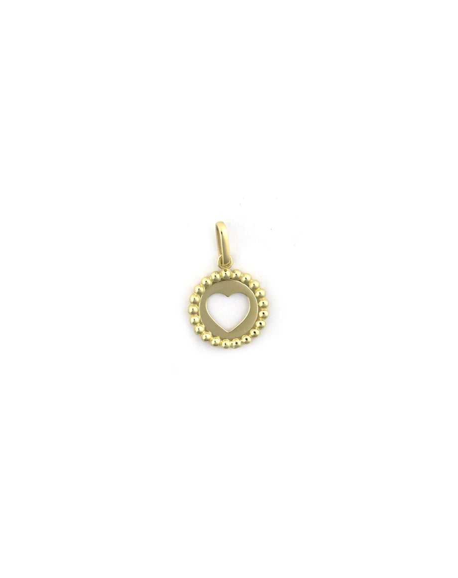 14K Gold Dotted Open Heart Coin Charm