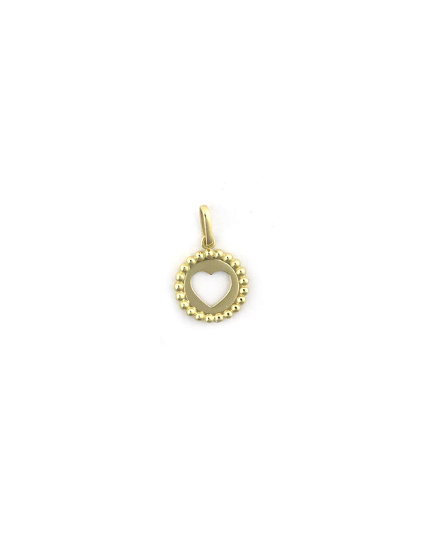 14K Gold Dotted Open Heart Coin Charm