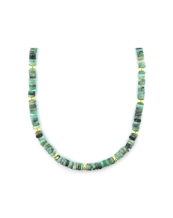7mm Faceted Heishi Emerald Rondelle Necklace