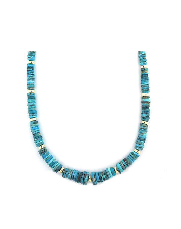Arizona Turquoise Faceted Heishi Turquoise Rondelle Necklace