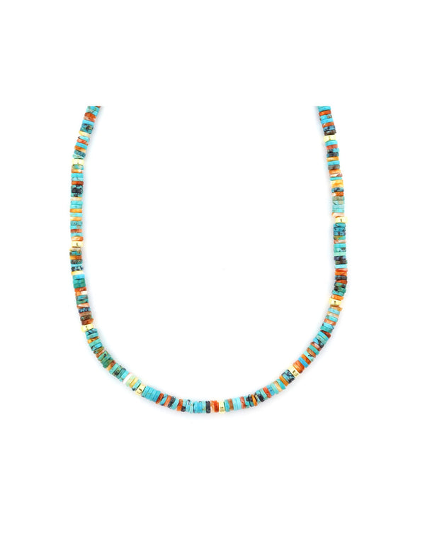 4mm Heishi Spiny Oyster Turquoise Mix Necklace