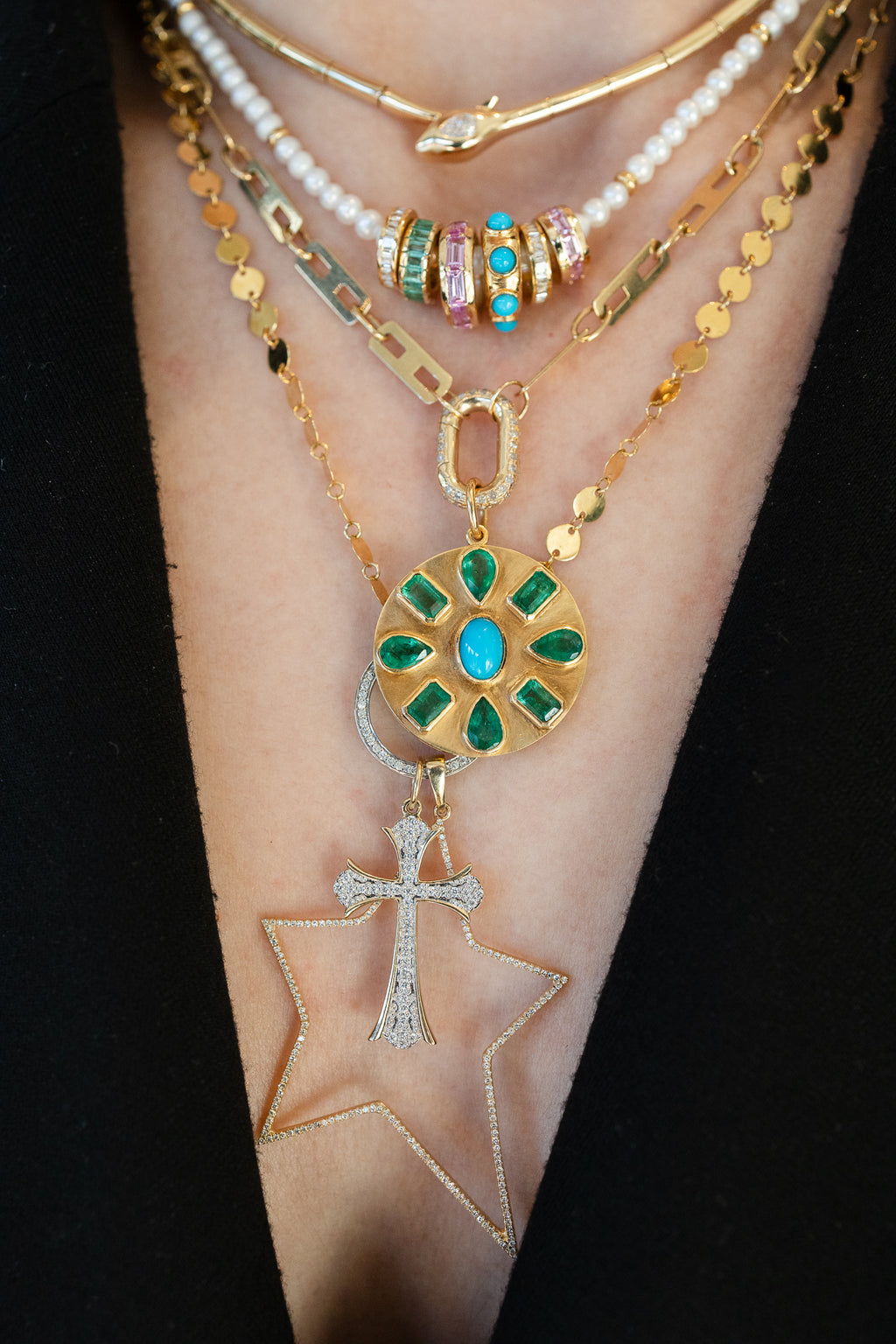 14K Gold Ornate Diamond Cross Charm