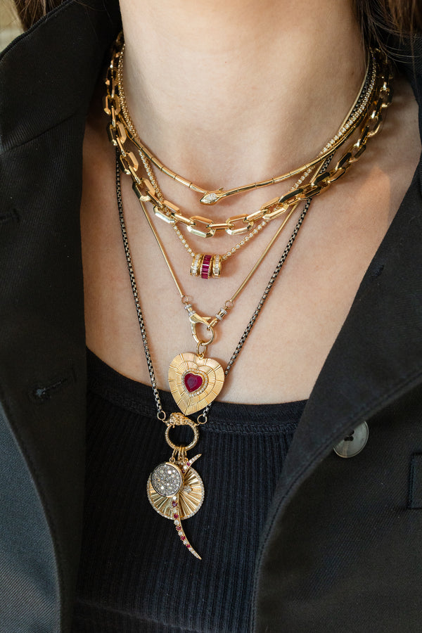 14K Gold Ruby Fanned Heart Charm