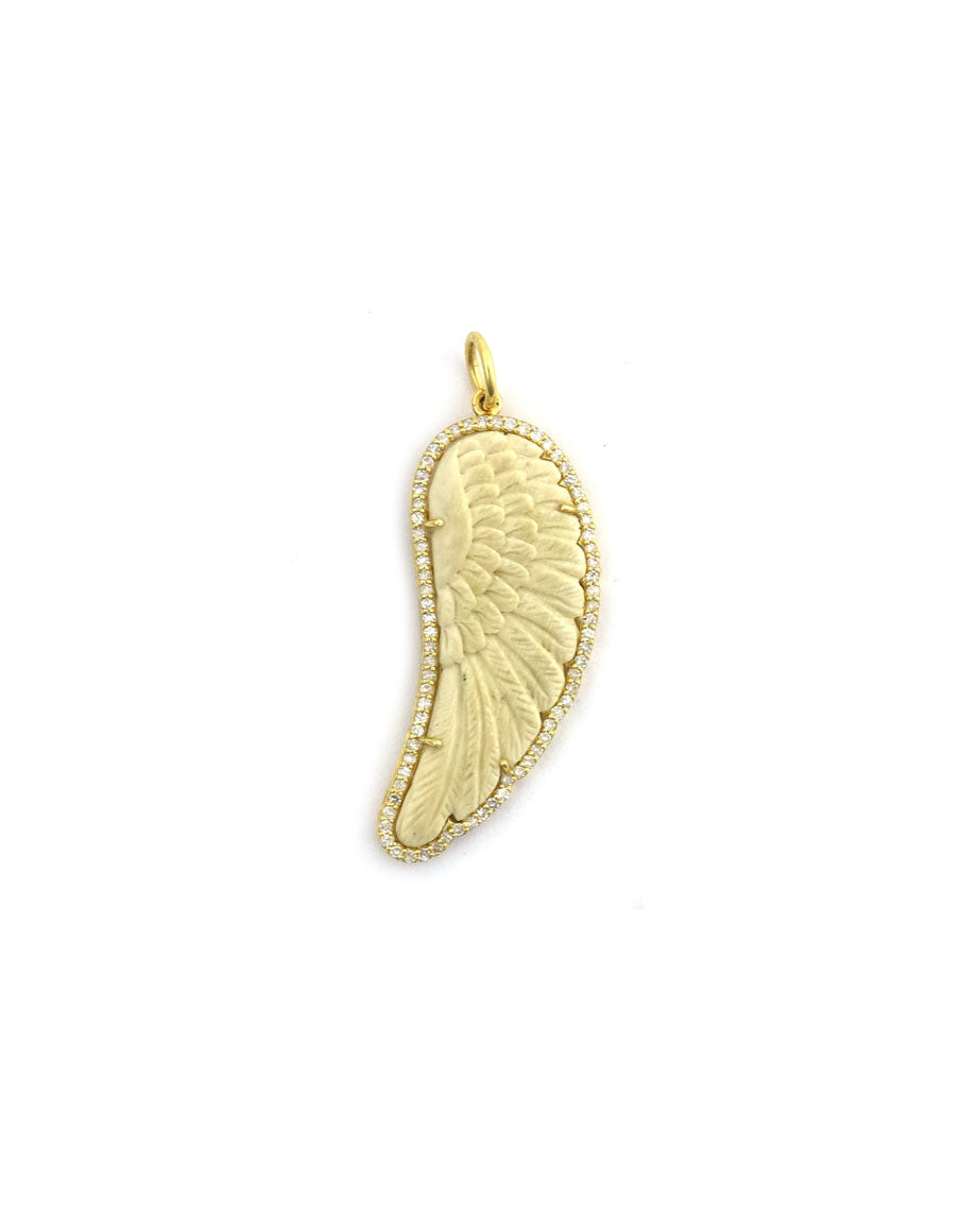 14K Gold Diamond Carved Mammoth Ivory Wing