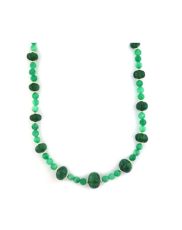 Carved Pumpkin Emerald & Jade Necklace