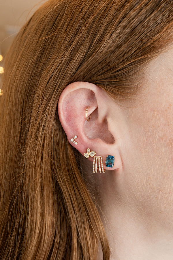 14K Gold 4 Line Diamond Baguette Studs