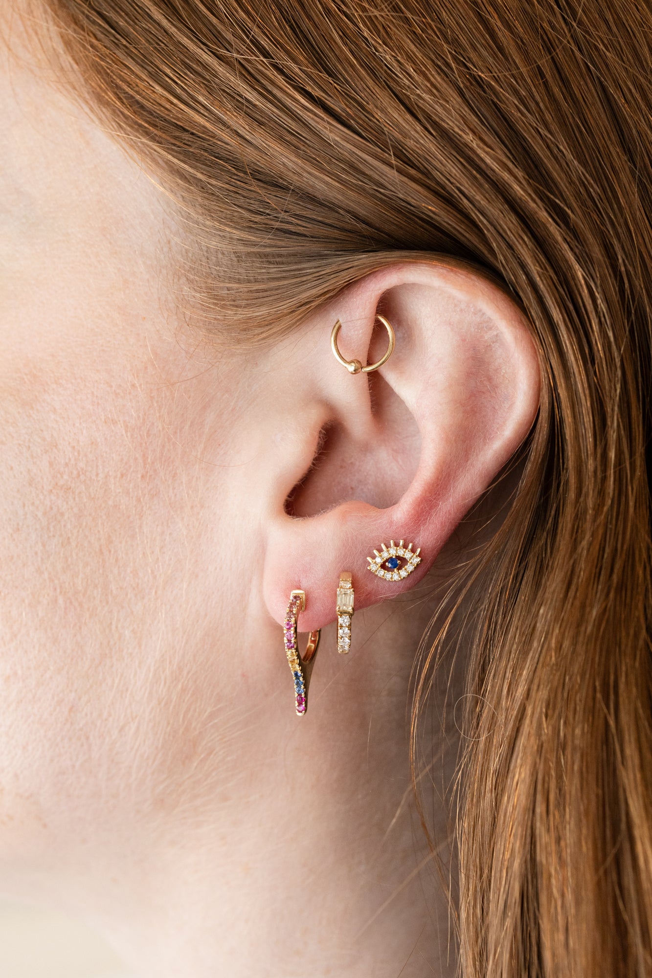 14K Gold Multi Sapphire 13mm Spike Huggie