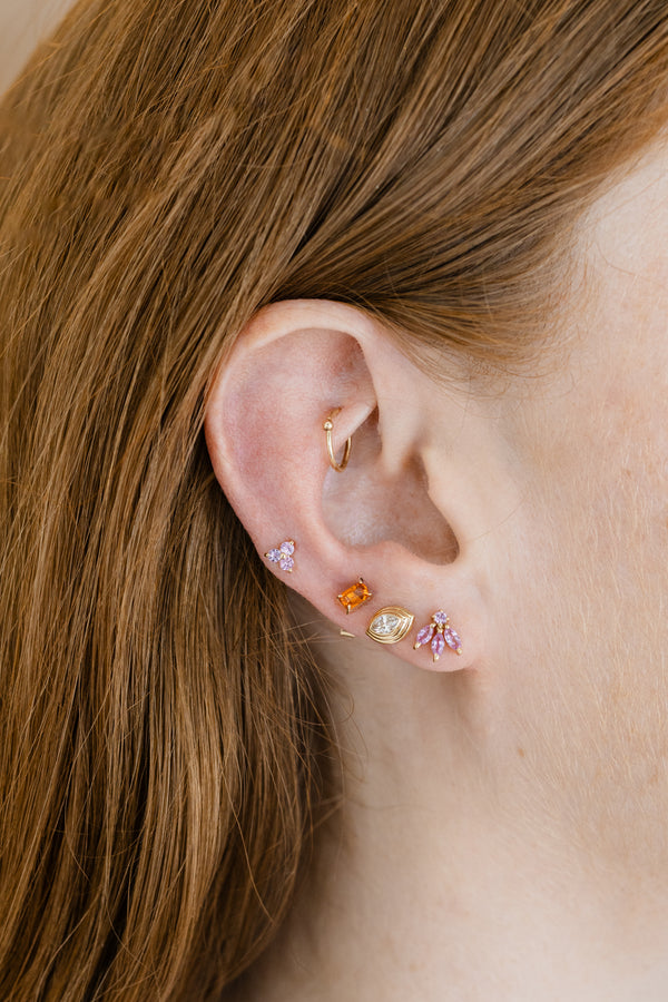 14K Gold Pink Sapphire Peacock Studs