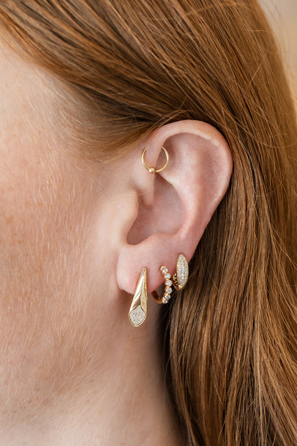 12.5mm 14K Gold Graduated Pave Diamond Huggies