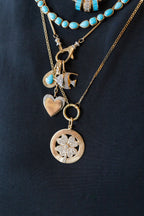14K Gold Diamond Four Leaf Clover Disc Charm