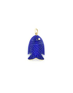 14K Gold Diamond Carved Lapis Fish Charm