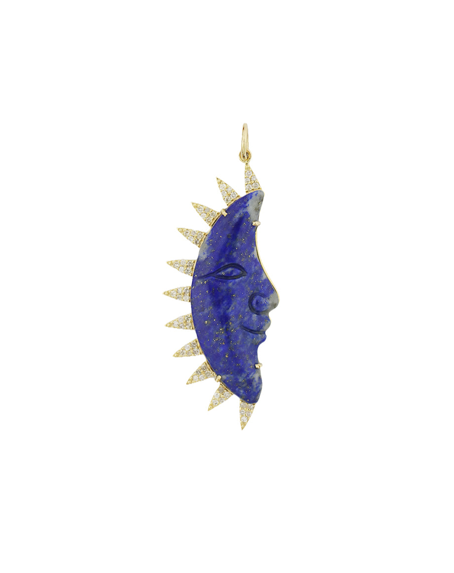 14K Gold Diamond Spiked Lapis Moon Charm