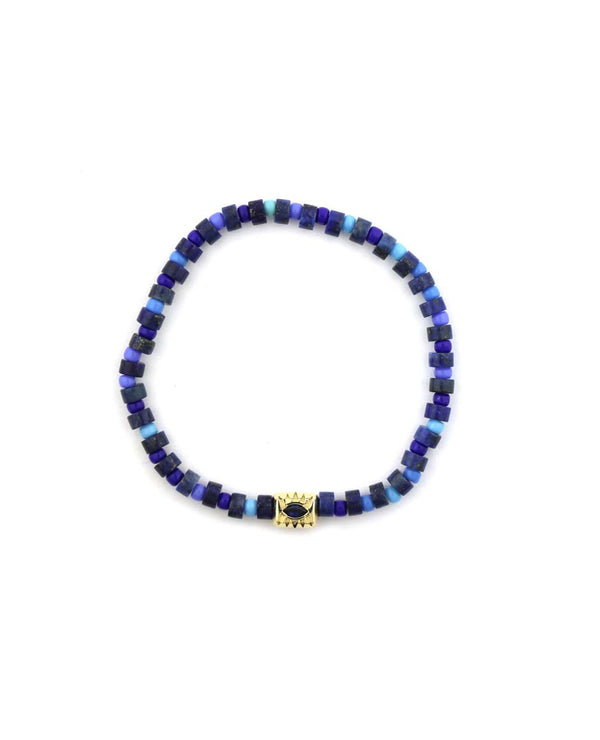 14K Gold Sapphire Evil Eye Ingot Lapis Stretchy