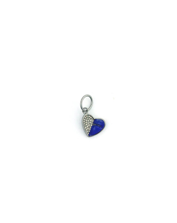 Small Silver Half & Half Lapis Diamond Heart Charm