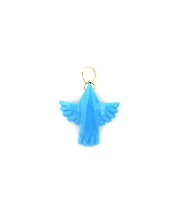 Large 14K Gold Carved Turquoise Thunderbird Charm