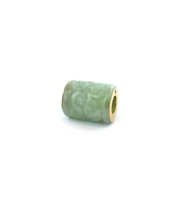 14K Gold Carved Light Green Jade Tube Spacer