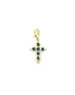 14K Gold London Blue Topaz Bezel Cross Charm