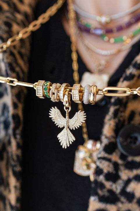 14K Gold Oval Dotted Tsavorite Charm Spacer