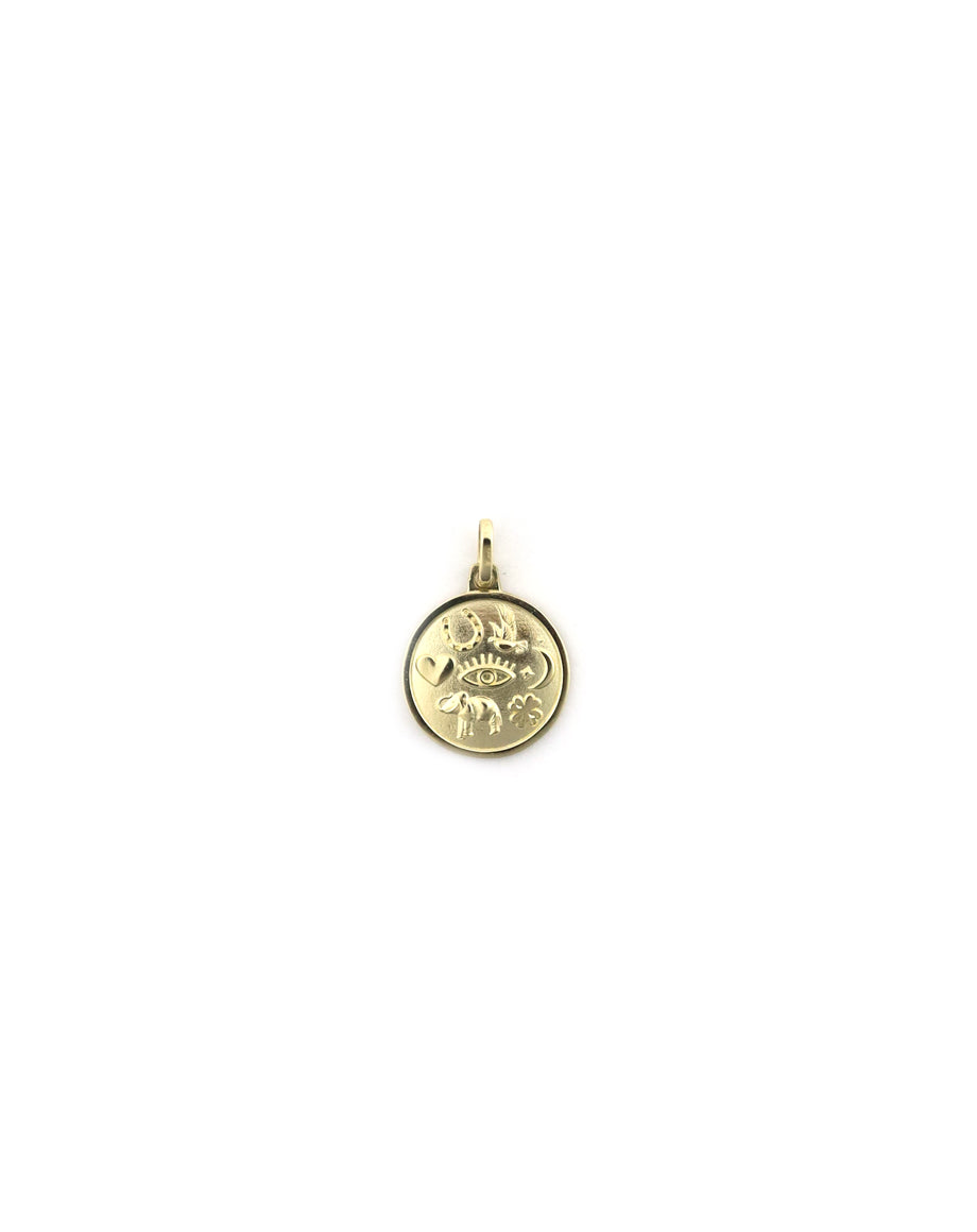 14K Gold Lucky Charm Disc Charm