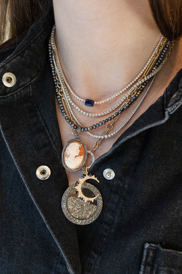 Small Silver Cameo Diamond Charm