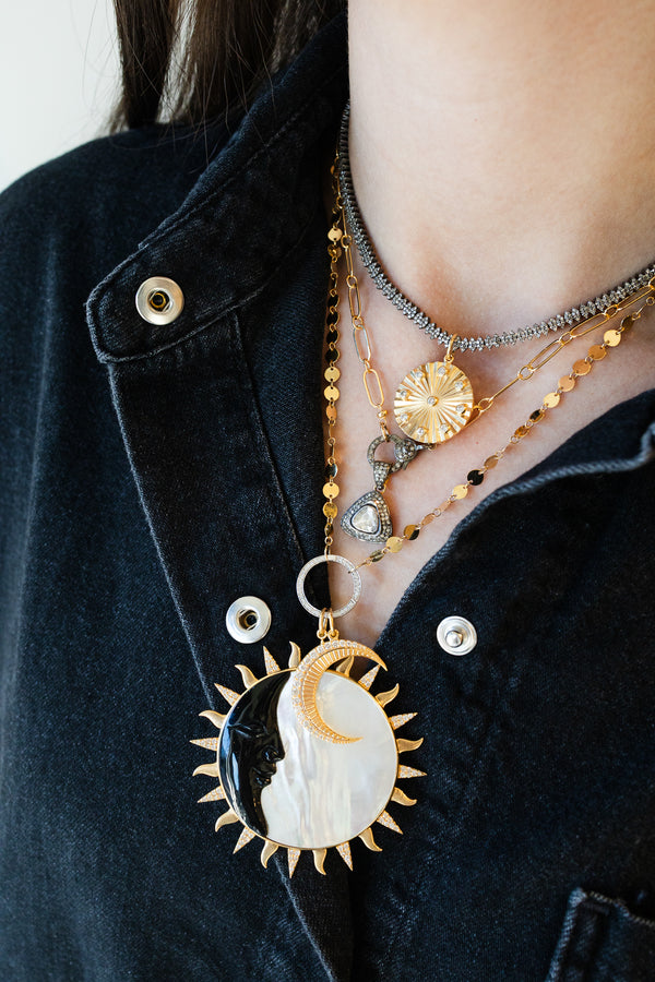 14K Gold Dotted Diamond Fanned Disk Charm