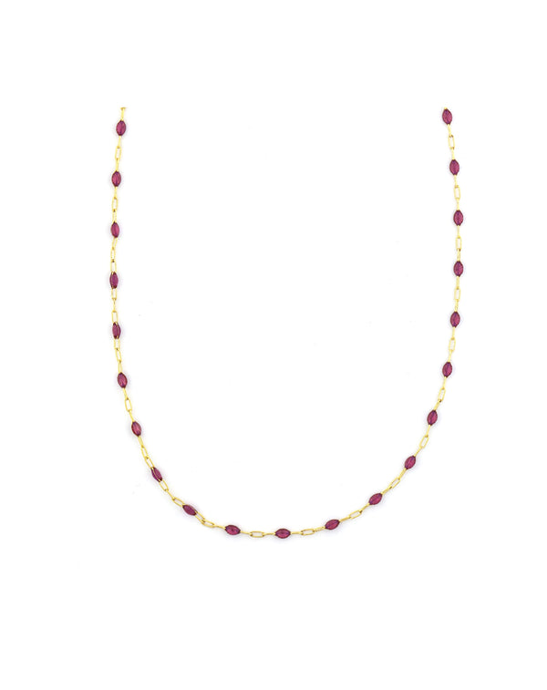 Gold Filled Magenta Enamel Tin Cup Necklace